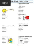 5 Sinif Ingilizce 30 Soruluk Seviye Belirleme Sinavi 19