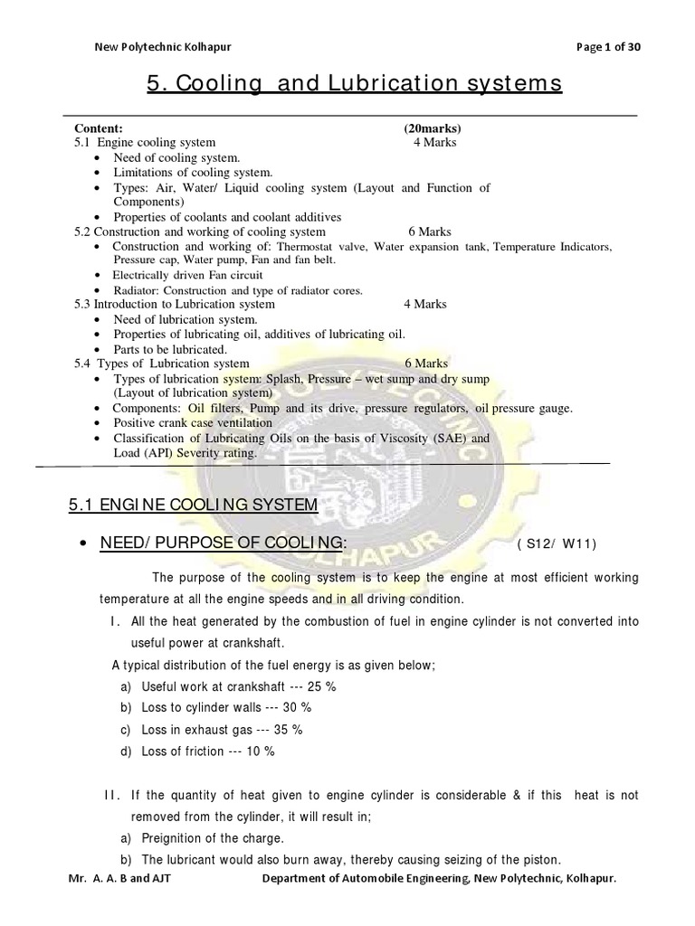 Cooling and Lubrication Systems Overview | PDF | Radiator | Thermostat