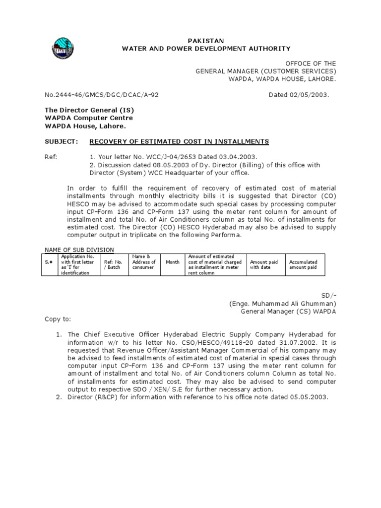 Pakistan Water and Power Development Authority Name of Sub Division PDF