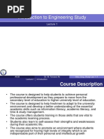 Introduction To Engineering Study: Aiub Dr. M. Tanseer Ali Intro - Eng - Study Lec 1 /1