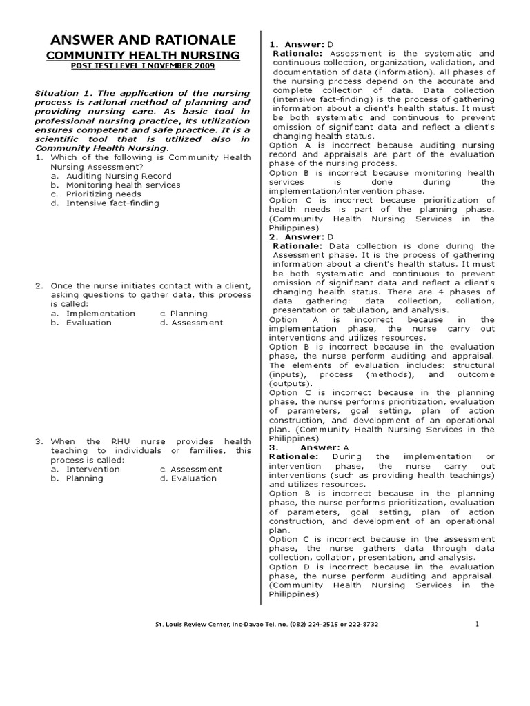 Answer and Rationale Community Health Nursing | PDF | Nursing | Family ...