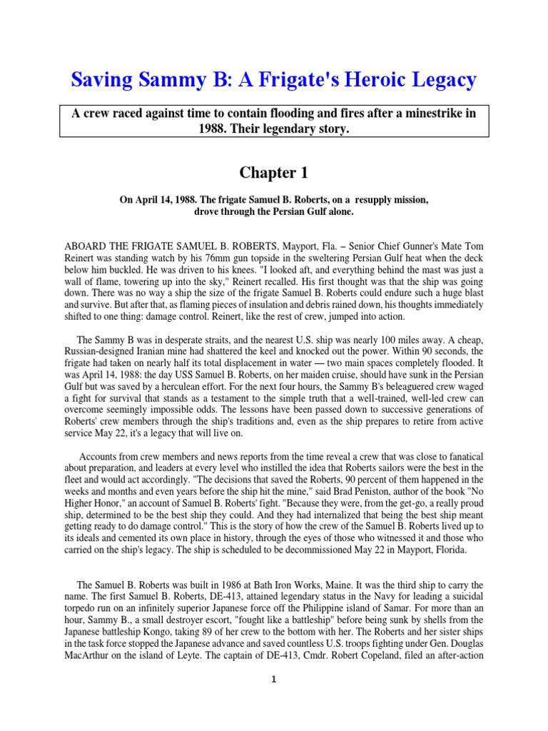 Mil Hist - Saving Sammy B | PDF | United States Navy | Ships