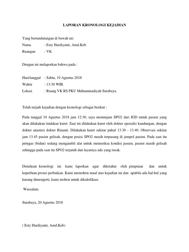 Laporan Kronologi Kejadian
