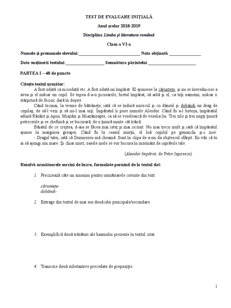 Test Initial Clasa 6 OK | PDF