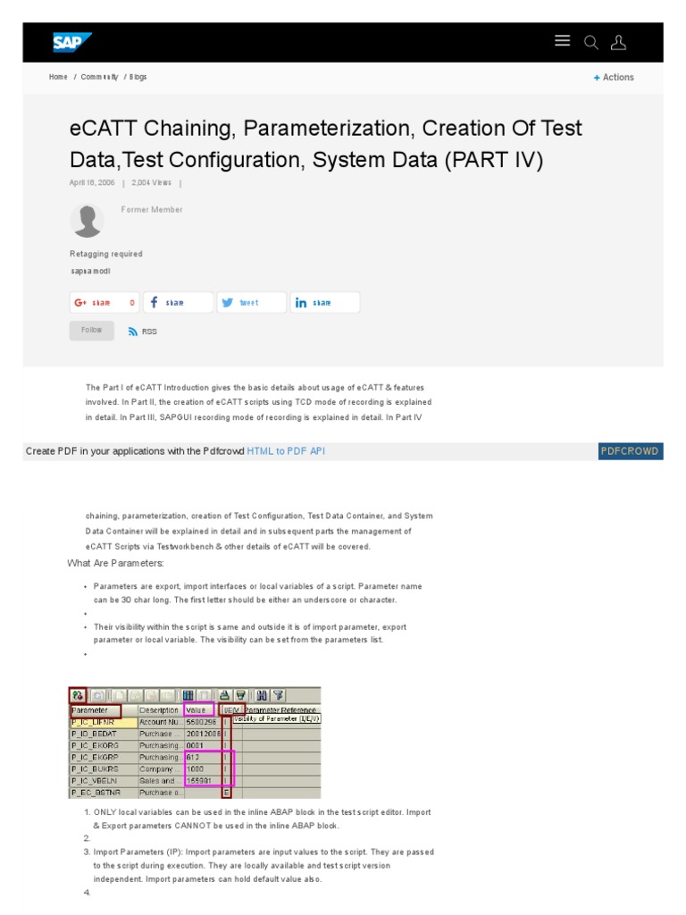eCATT Chaining, Parameterization, Creation of Test Data, Test ...