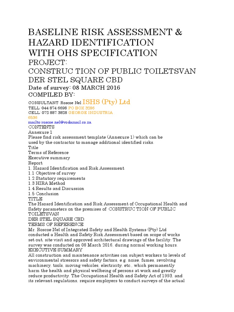 Baseline Risk Assessment for Construction | PDF | Occupational Safety ...