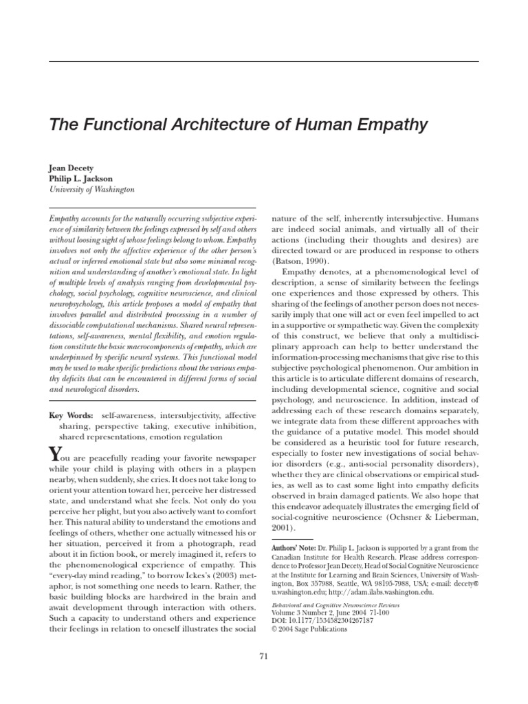 The Functional Architecture Of Human Empathy Pdf Pdf Empathy