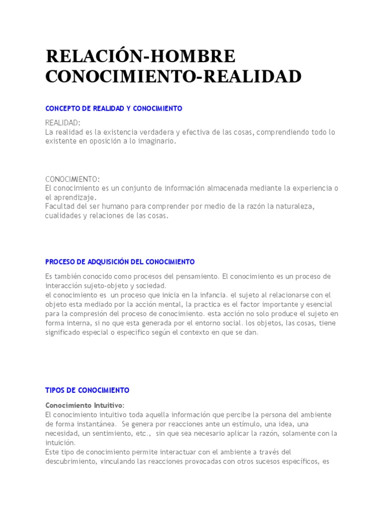Relacion Hombre Conocimiento Realidad | PDF | Ciencia y matemáticas