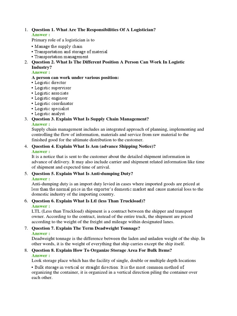 Interview Questions Supply Chain Pdf Cargo Logistics