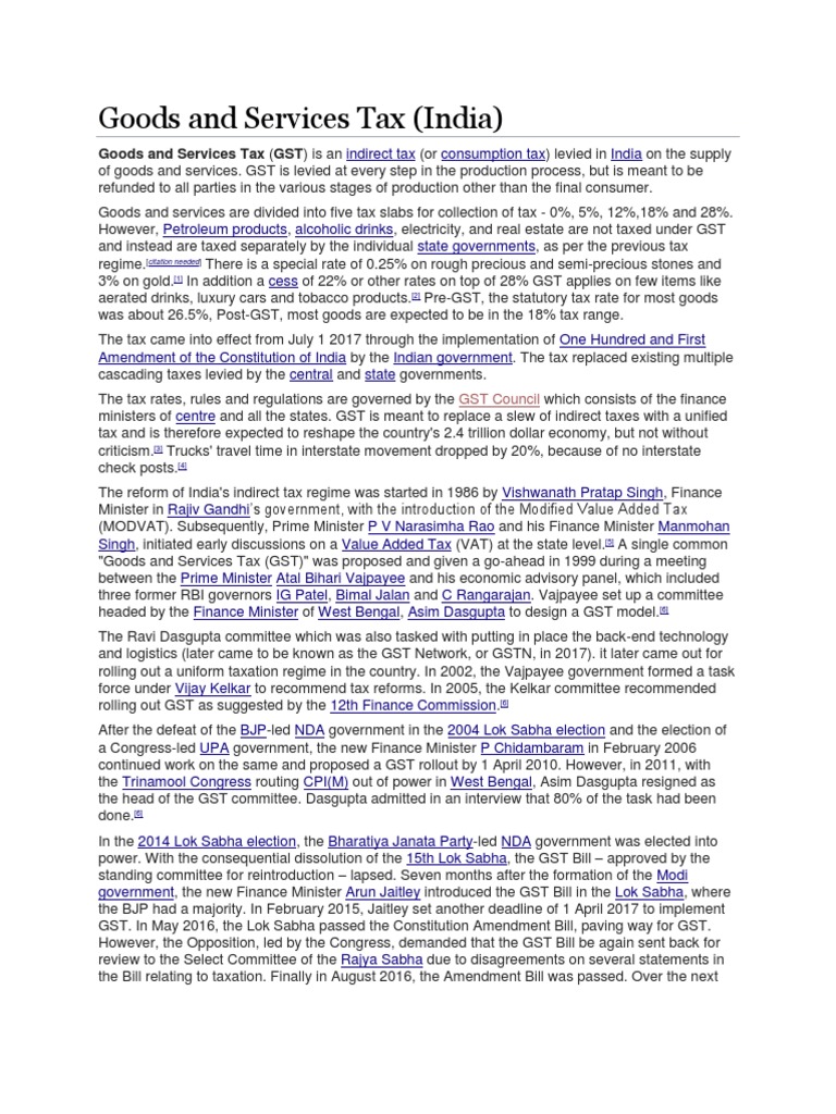 Overview of Goods and Services Tax in India | PDF | Taxes | Government ...