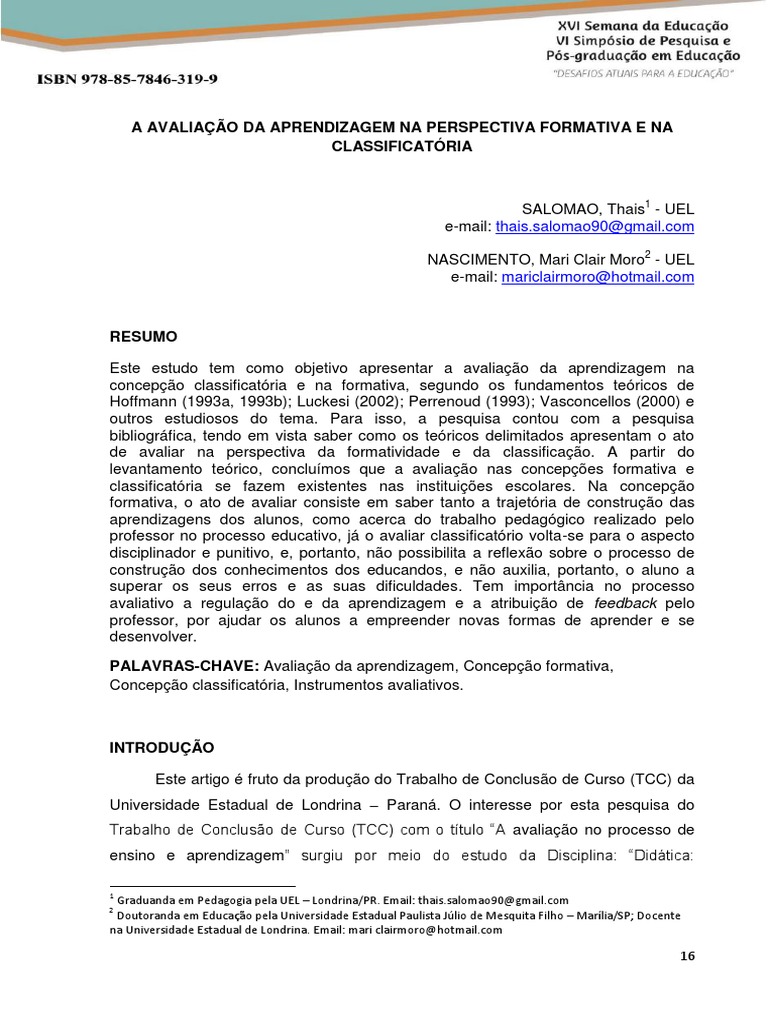 Avaliação Formativa e Classificatória | PDF | Pedagogia | Aprendizado
