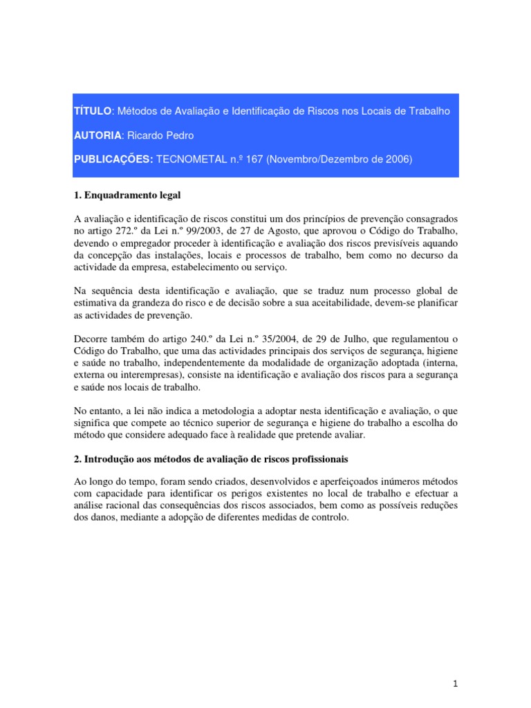 Avaliação de Riscos no Trabalho | PDF | Probabilidade | Risco