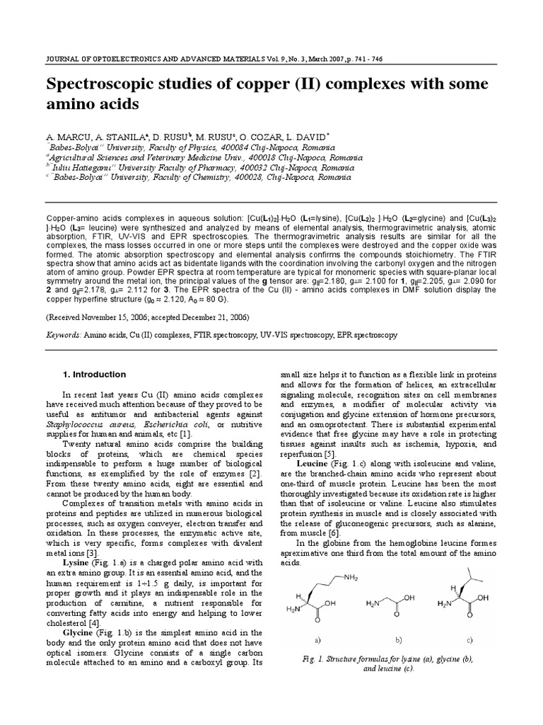 Spectroscopic Studies of Copper (II) Complexes With Some Amino Acids ...