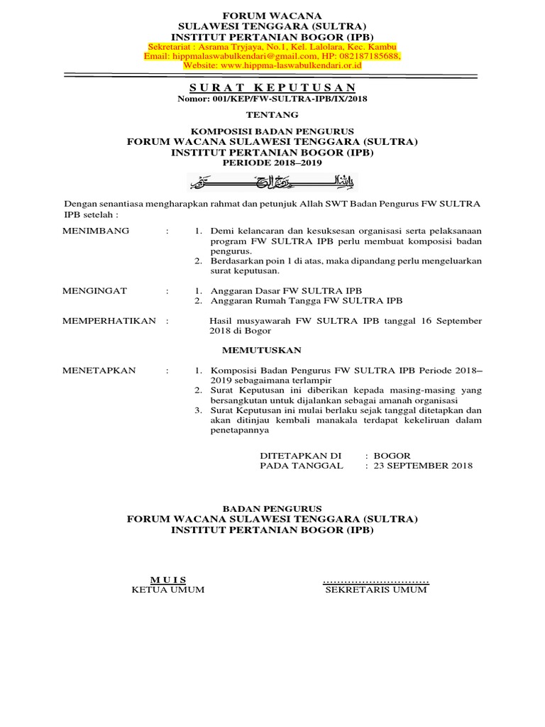 Sk Pengurus Fw Sultra Ipb Pdf