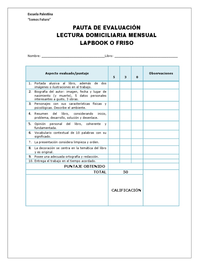 Rubrica para lapbook