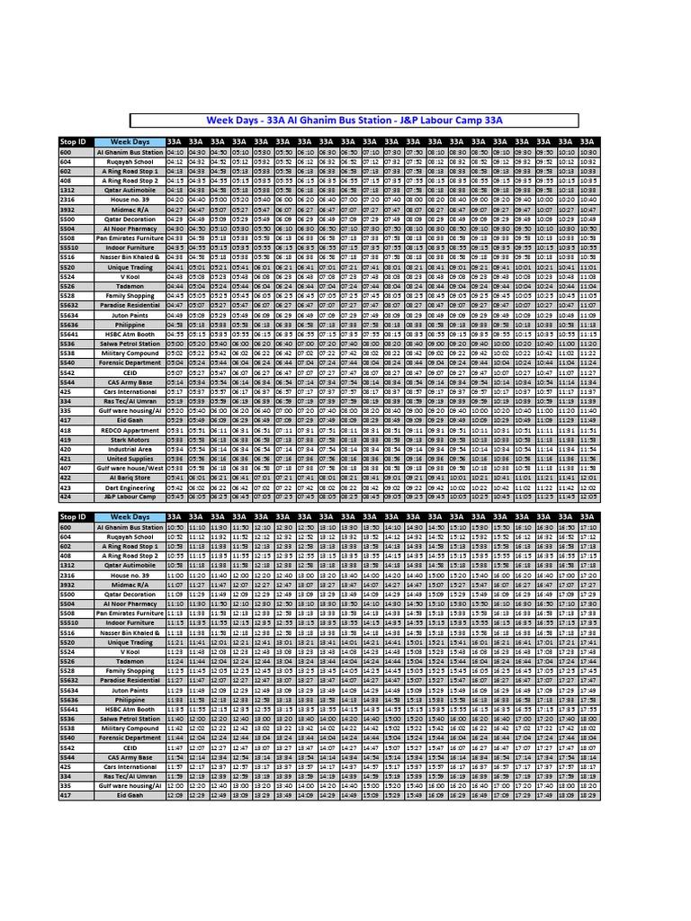 Bus Schedule for Route 33A | PDF | Doha | Qatar