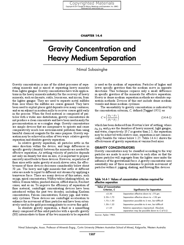 Gravity Concentration Techniques Explained | PDF | Materials | Physical ...