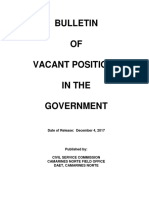 Bulletin OF Vacant Positions in The Government: Date of Release: December 4, 2017