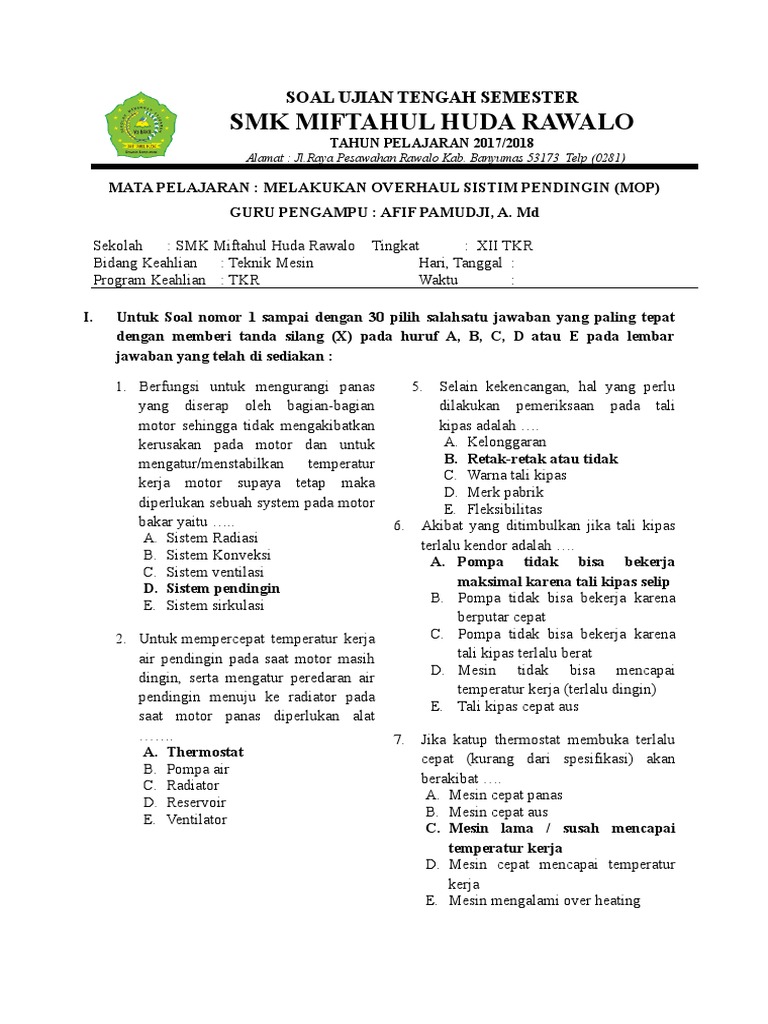 Smk Mida Soal Mop Kelas Xii Tkr