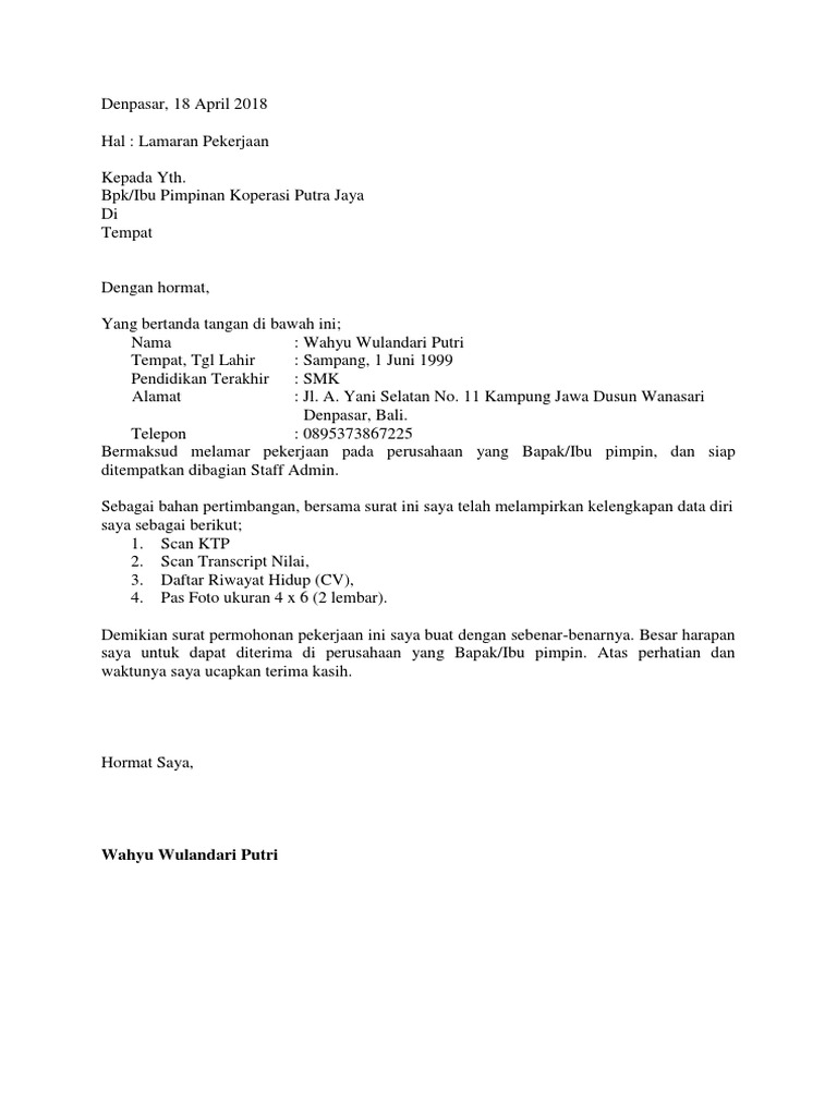 10000 Contoh Surat Lamaran Kerja Yang Baik & Benar ...