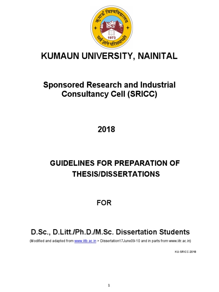 Guidelines For Preparation of PHD or D.Litt Thesis (2018) - Kumaun ...