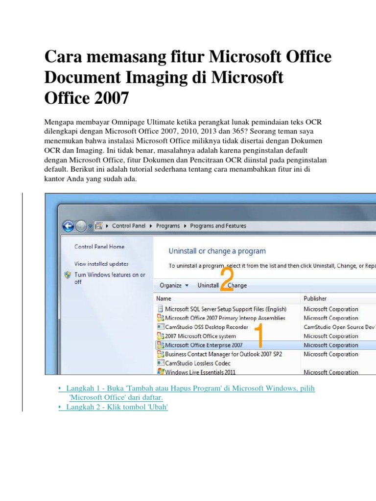 Cara Memasang Fitur Microsoft Office Document Imaging Di Microsoft