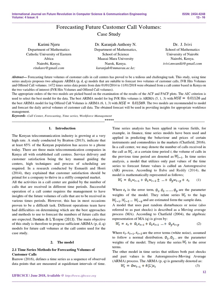 Forecasting Future Customer Call Volumes: Case Study | PDF ...
