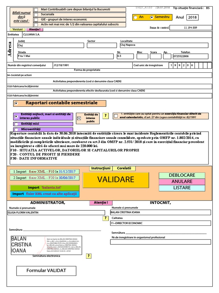 Bilant - SC - 0618 - XML - 260718 CLUJANA FINAL 03.08.2018 | PDF