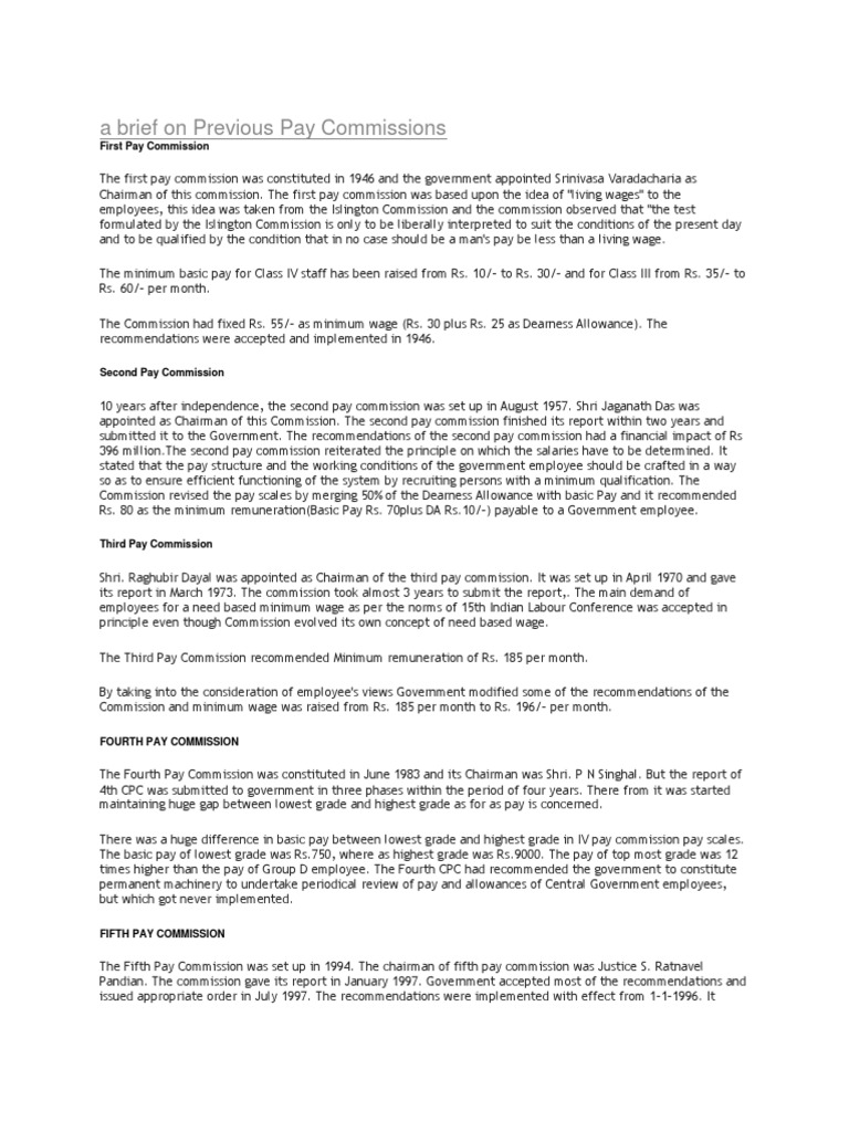 A Brief On Previous Pay Commissions | PDF | Employee Relations ...