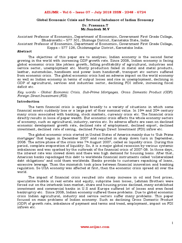 Impact of Global Crisis on Indian Economy | PDF | Deficit Spending ...