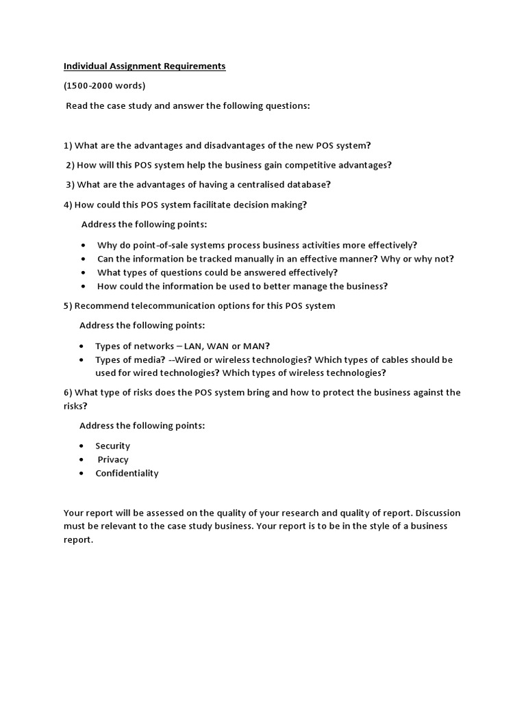 Individual Assignment Requirements PDF Point Of Sale Inventory