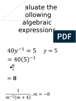 Evaluate The Following Algebraic Expressions