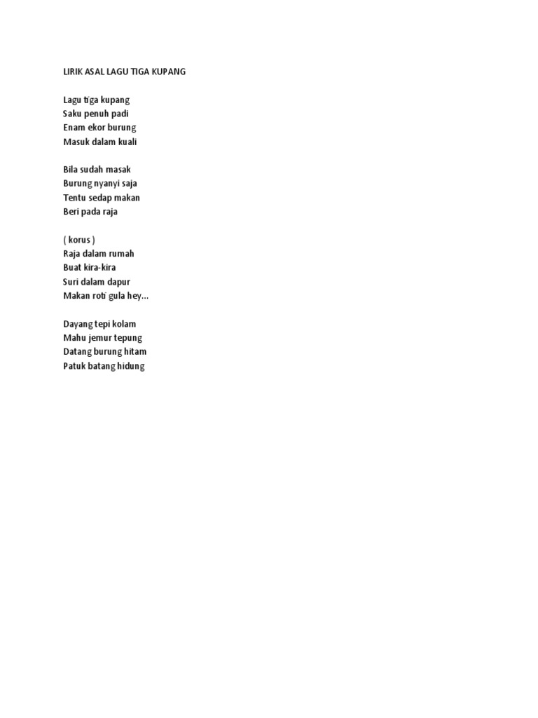 Lirik Asal Lagu Tiga Kupang Pdf