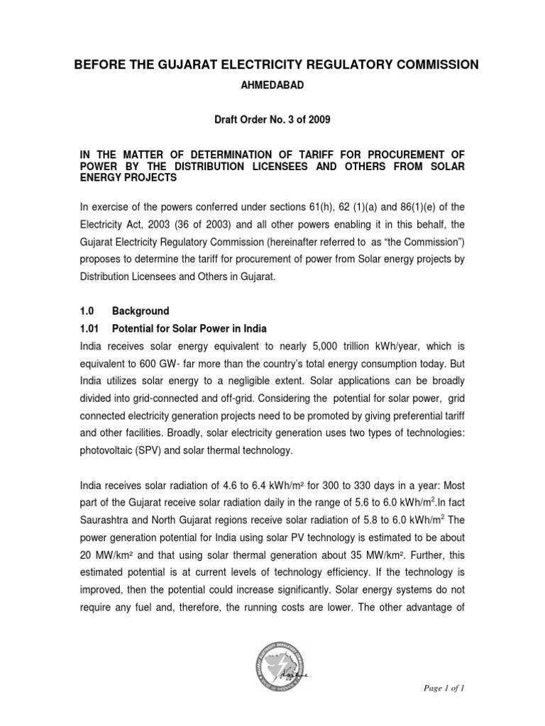 Solar Tariff For Distribution Licensee Regulator PDF Solar Power
