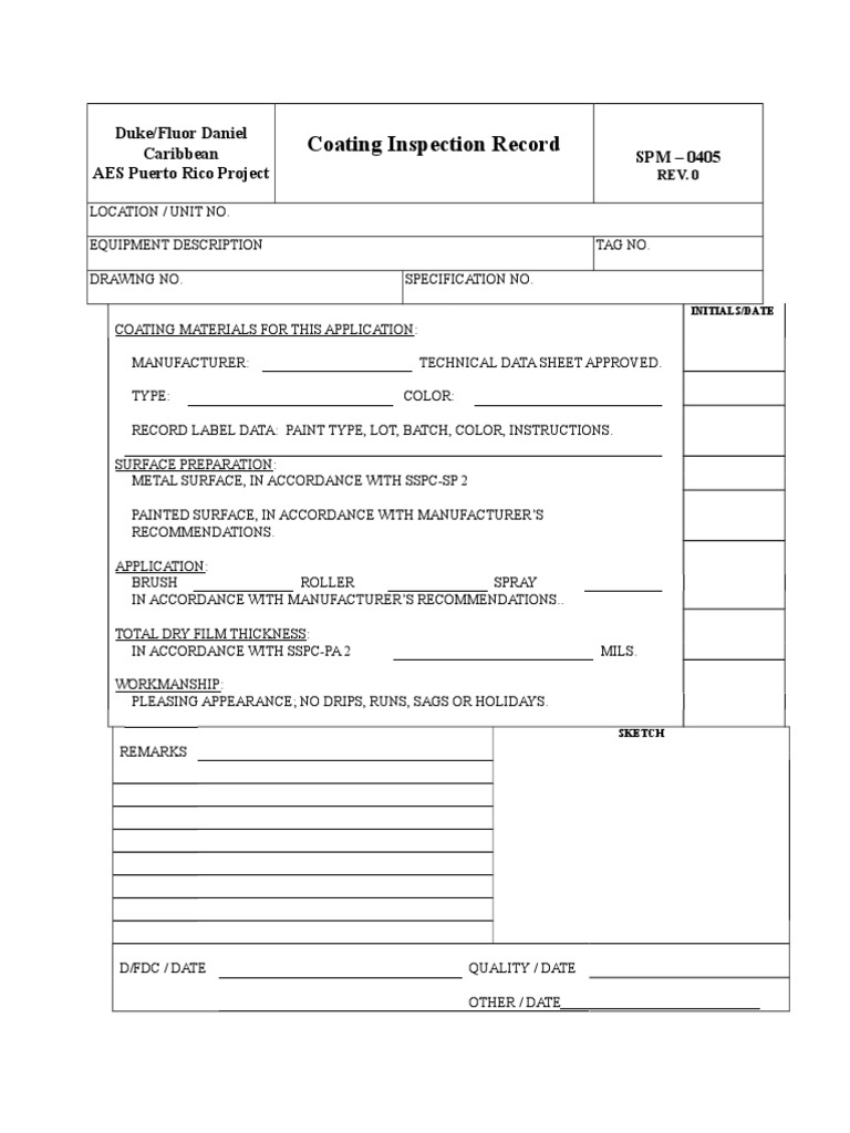 AES Puerto Rico Coating Inspection Record | PDF