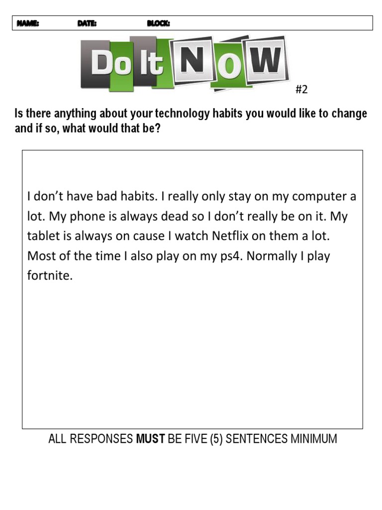 Technology Habits Reflection Survey | PDF
