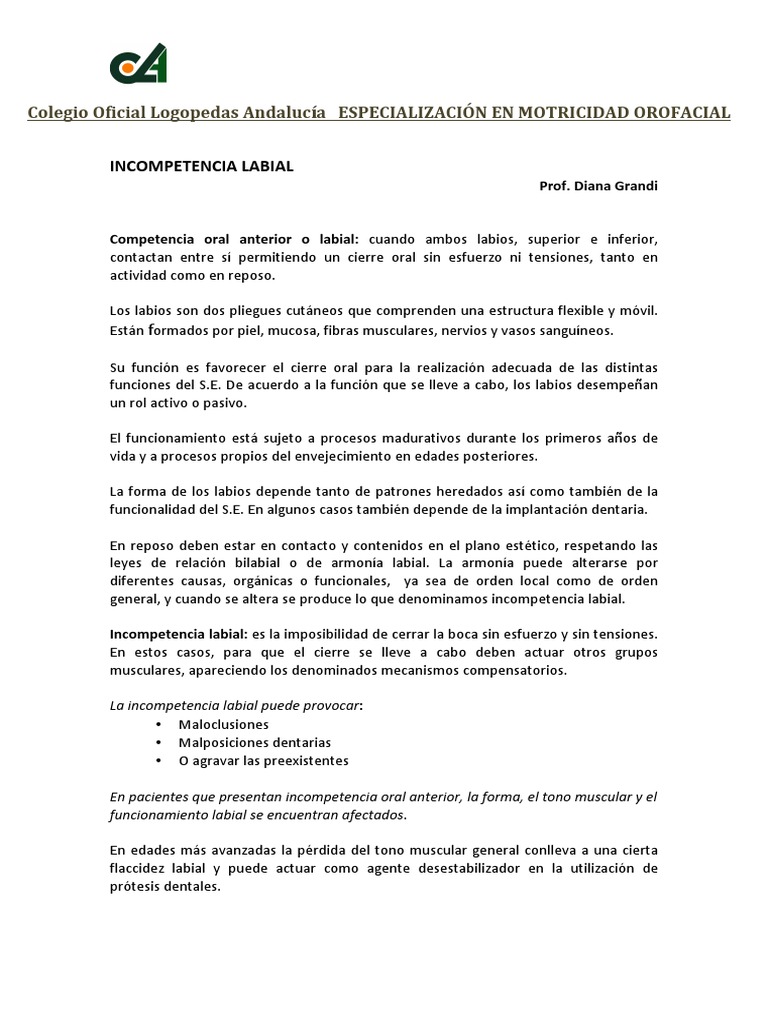 Incompetencia Labial | PDF | Especialidades Medicas | Medicina CLINICA