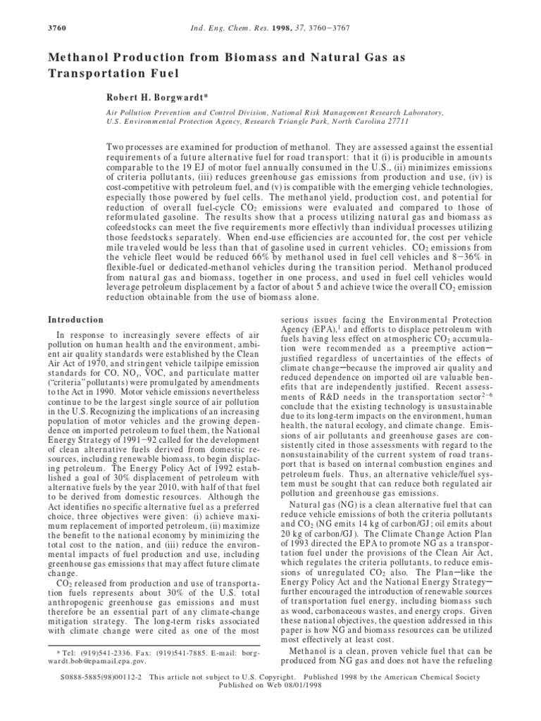 Methanol Production From Biomass and Natural Gas As Transportation Fuel ...