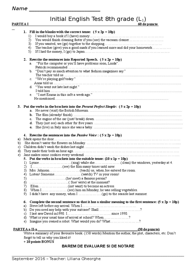 Initial Test Paper 8b | PDF