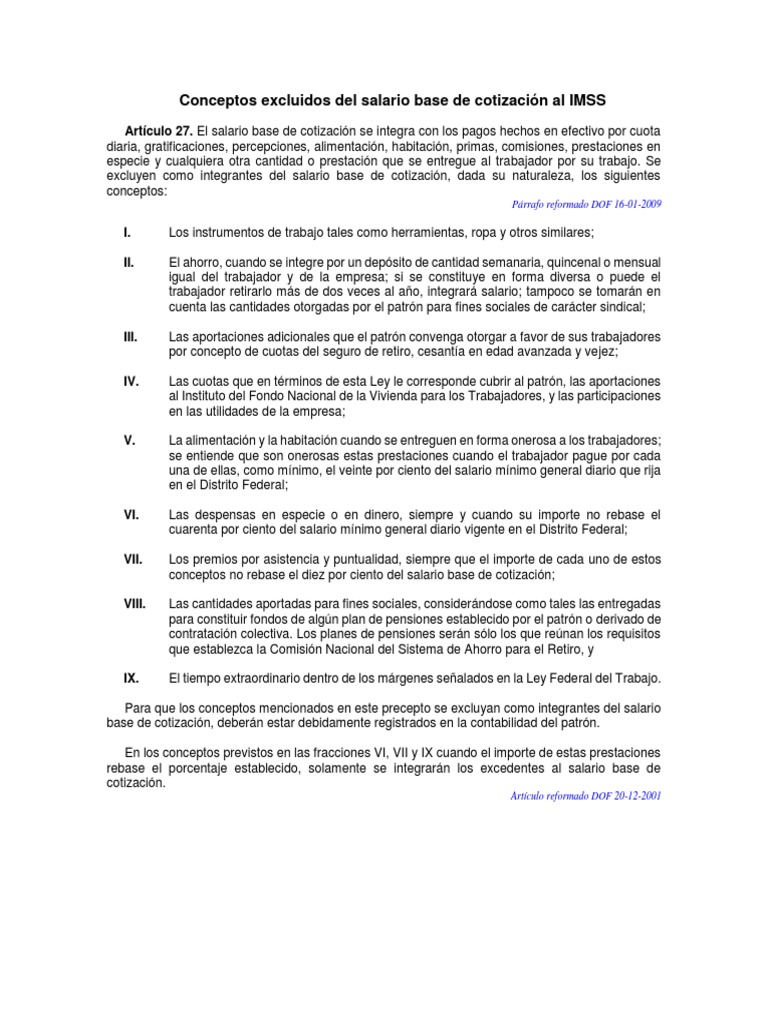 Conceptos Excluidos Del Salario Base de Cotización Al IMSS | PDF | Salario  | Pensión