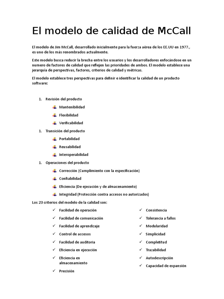 Taxonomía de Calidad de McCall | PDF | Informática