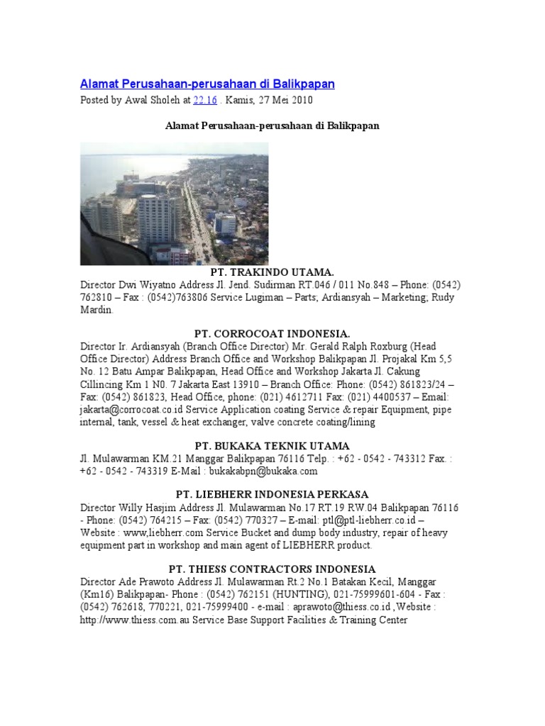 Alamat Perusahaan di Balikpapan | PDF | Technology & Engineering