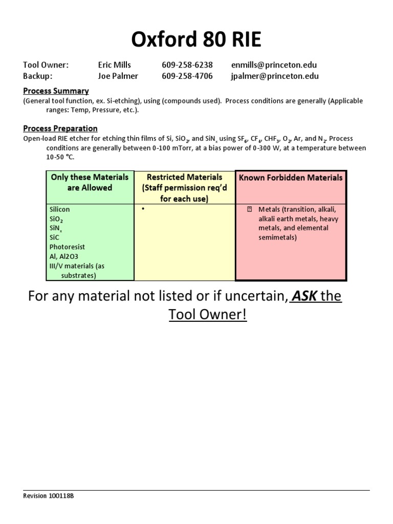 Oxford 80 RIE Process Guidelines | PDF