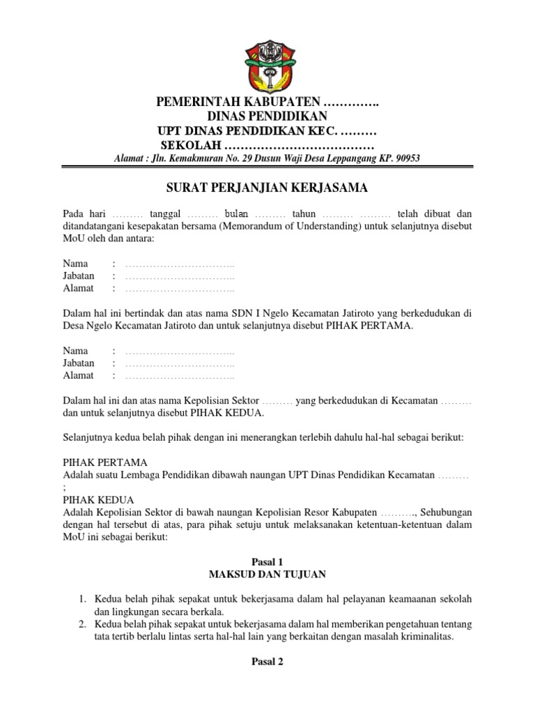Contoh Mou Kepolisian Jika ingin mendownloadnya dalam bentuk word silahkan unduh tautan di bawah ini.