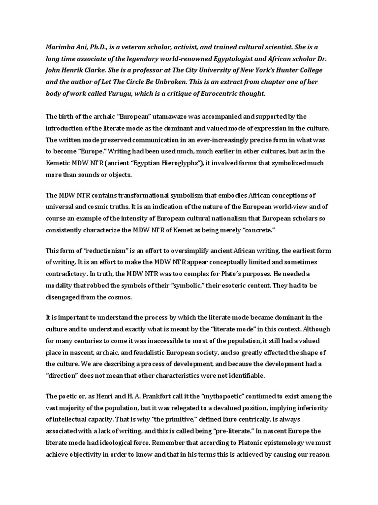 Marimba Ani PDF Objectivity (Philosophy) Reason