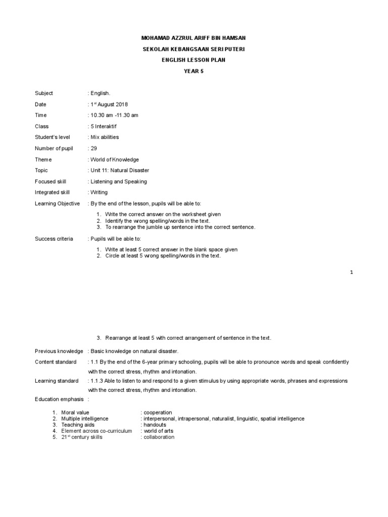 Unit 16 Listening and Speaking Year 16  PDF  Natural Disasters