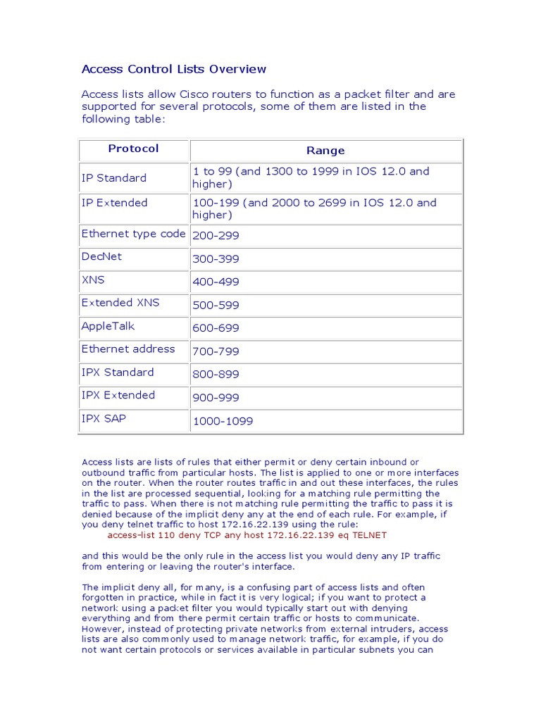 Access Control Lists Overview | PDF | Router (Computing) | Internet ...