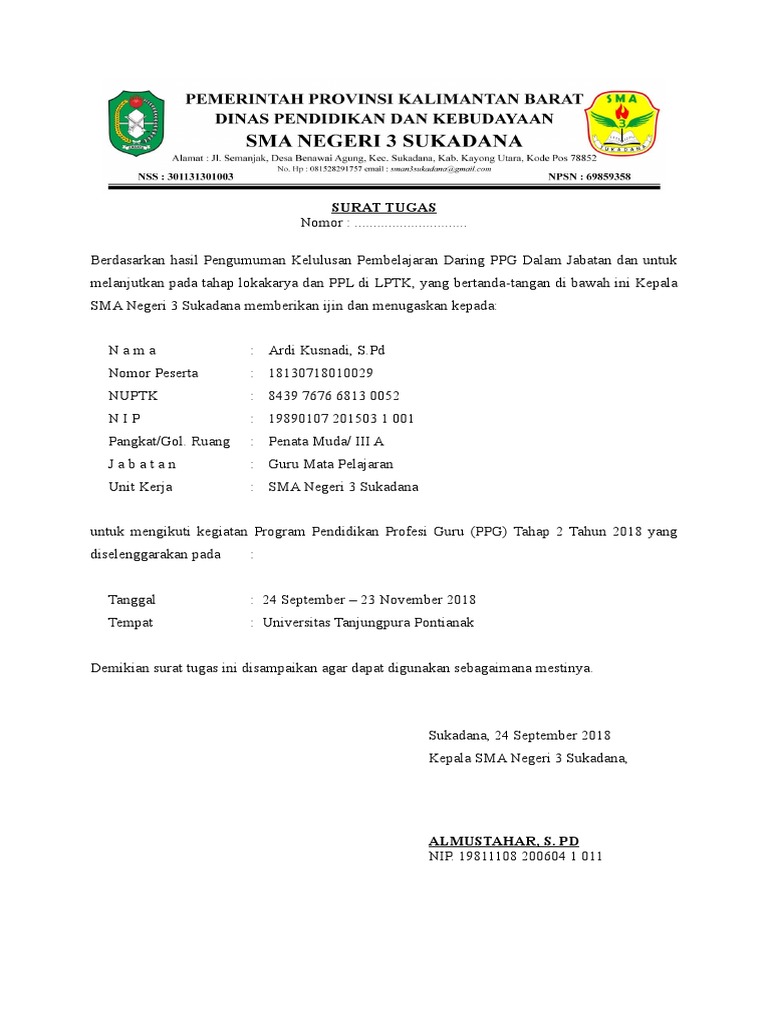 Format Surat Tugas Mengikuti Plpg Sertifikasi Guru Pdf