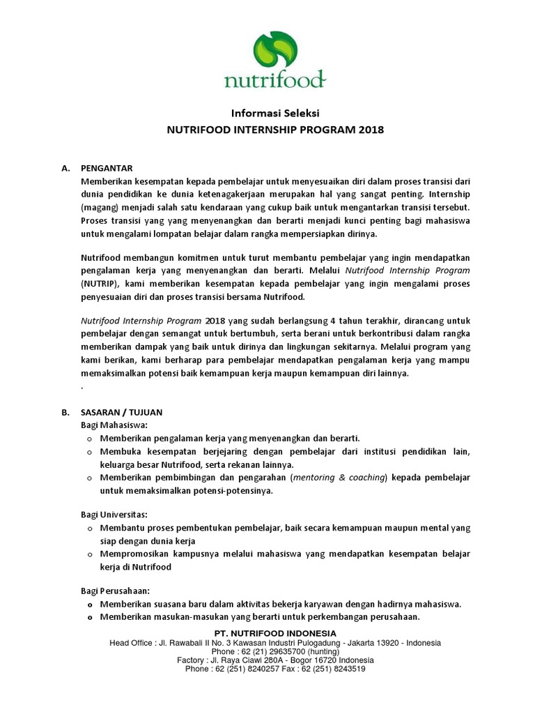 Informasi Seleksi Nutrip 2018