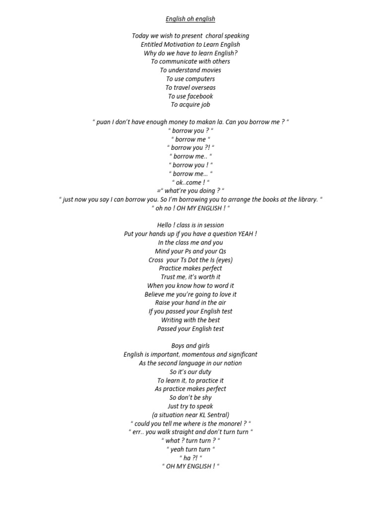 Choral Speaking Script | PDF | Languages